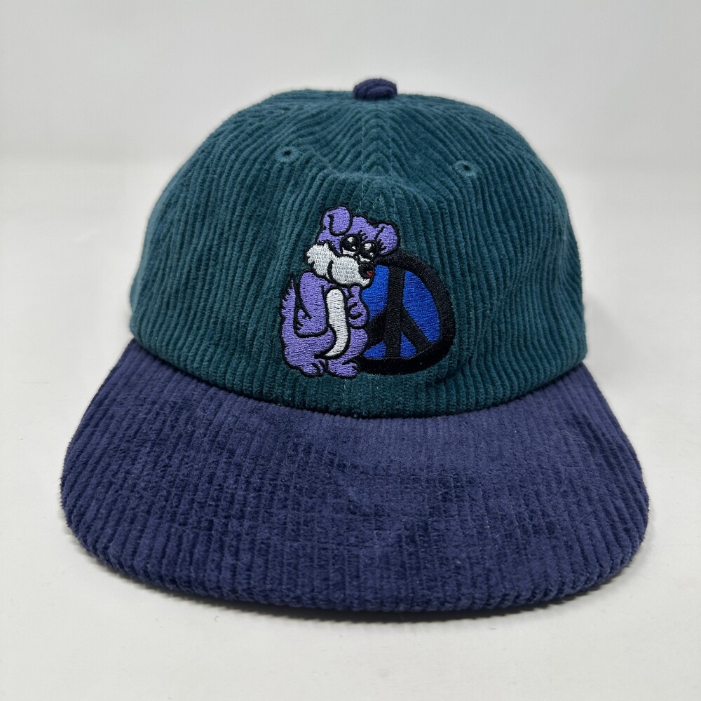Obey Hat Cap Men Snapback Teal Blue Corduroy Dog Peace Sign Graphic Skating